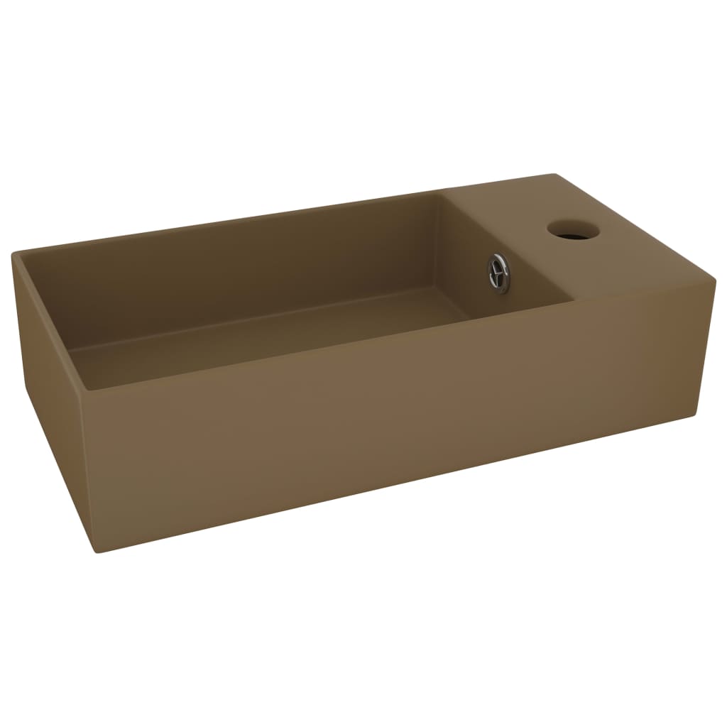 Bathroom Washbasin with Overflow Matte Cream Ceramic