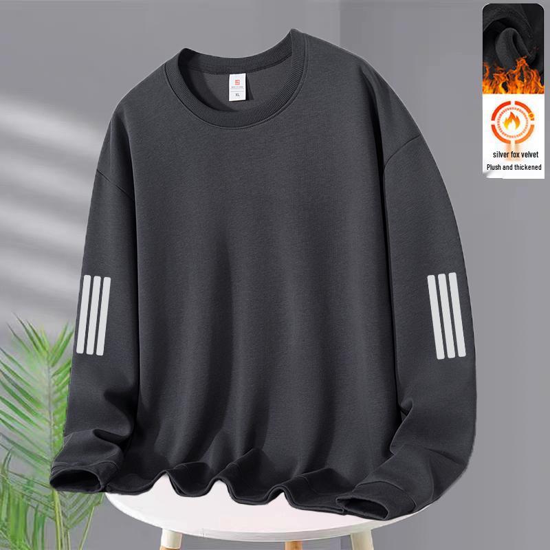 Men's Trendy Long-Sleeve Plus Velvet Sweatshirt: Autumn/Winter Loose-Fit Round Neck for Young Students