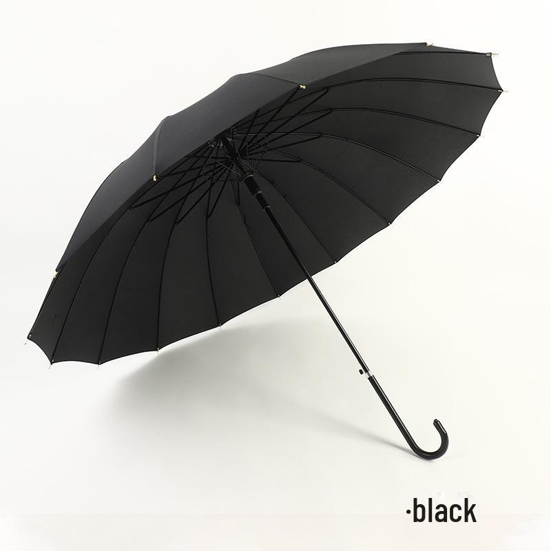 16-Rib Wind-Resistant Straight and Curved Handle Umbrella with Custom Logo
