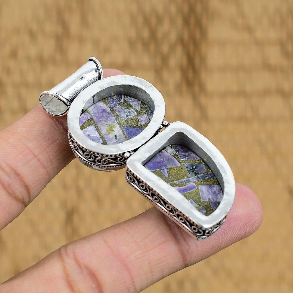 Copper Russian Charoite Stone Sister Vintage New Pendant Jewelry Sterling Silver