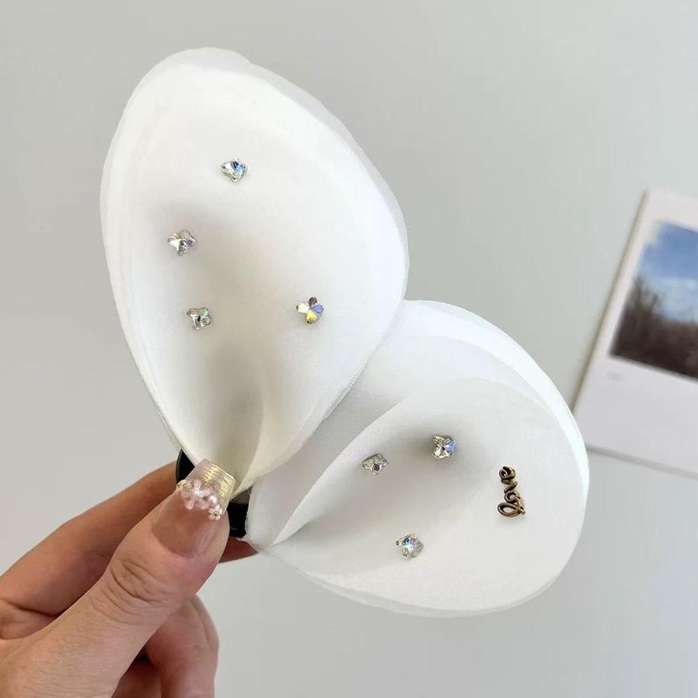 Sweet Butterfly Petals Hair Claw Cloth Women Hairgrips Beach Rhinestone Mesh Shark Clip  Girls