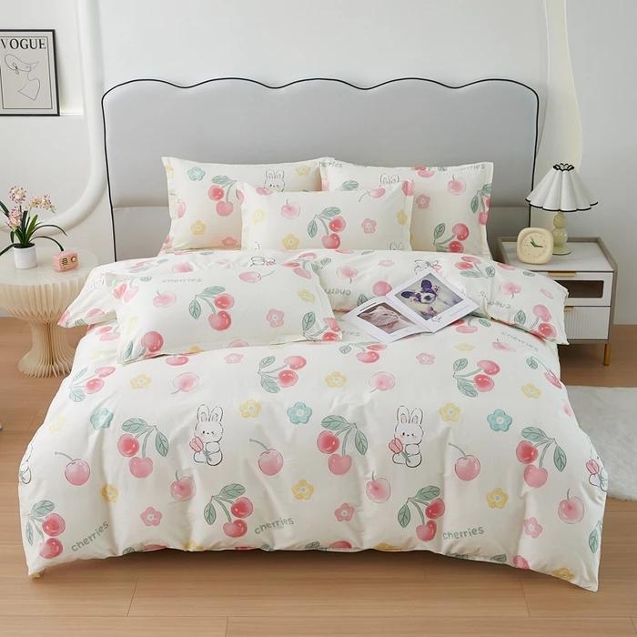 Cute Bear 100% Cotton Duvet Cover Cartoon Theme Bedding Set Kawaii Animal Comforter Cover Heart Print Bed Sets with 2 Pillowcase