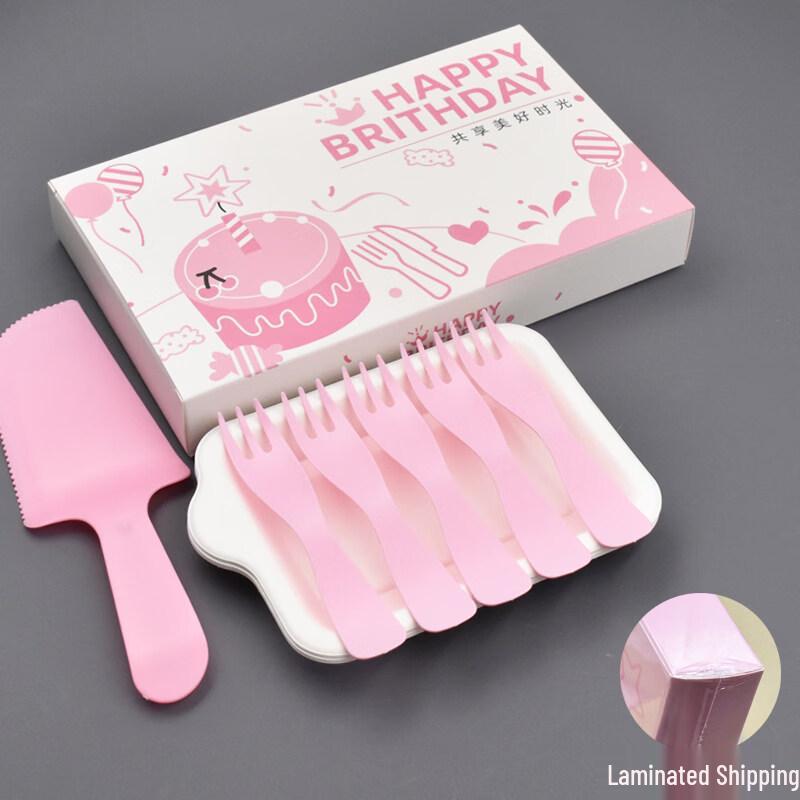 ZISIZ Disposable Sugarcane Pulp Cake Plate & Cutlery Set