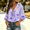 Women's Halloween Print V-Neck Ruffle Blouse with Tie Front and for Party