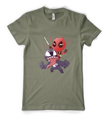 Maglietta Unisex Bambino Personalizzata Mashup Villain Baby Venom vs Baby Deadpool