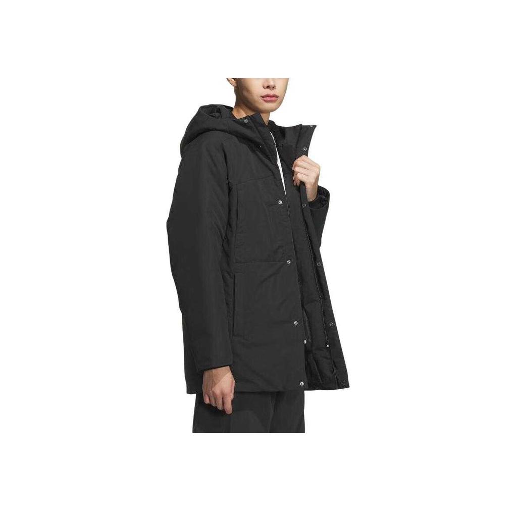 Adidas Solid Color Windproof Warm Waterproof Water-Repellent Hooded Comfortable Long Sleeve Down Jacket Unisex Jackets Black JM9145