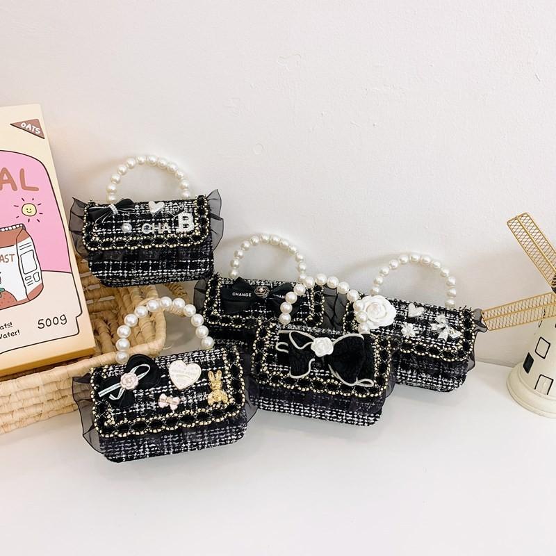 Crossbody Kids Stylish Bag With Cute Bow And Pearl Chain Trendy Design Korean