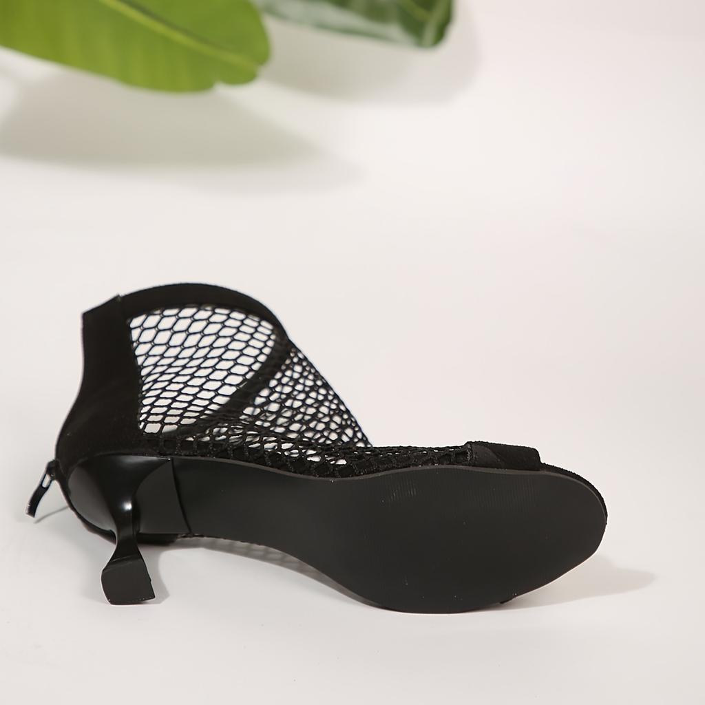 New Women'S Sexy Black Breathable Mesh Fish Mouth Lover Holiday Party Summer High Heels Short Boots Sandals, Fashionable Hollow, Full of Modern Charm
