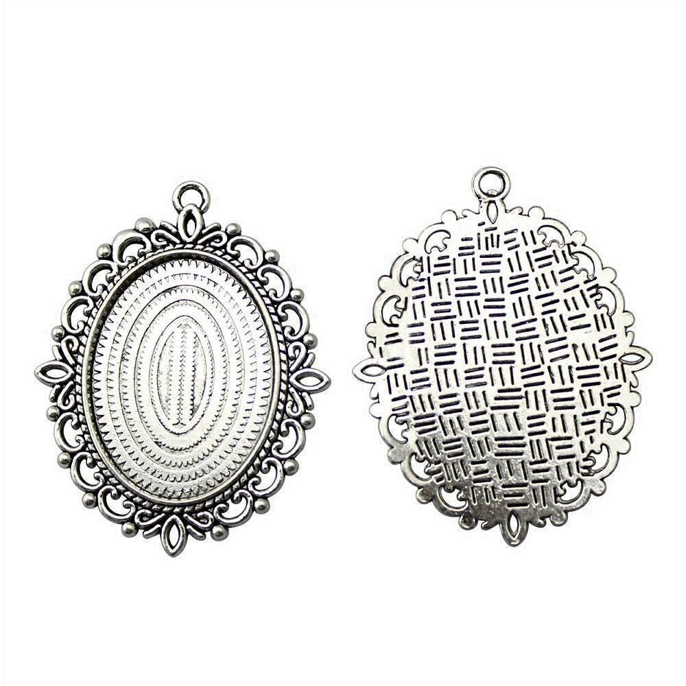 Antique Ornate Oval Bezel Pendant Base For Jewelry Making Fit 30x40mm Blank Tray