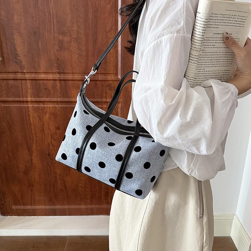 2026 Large Capacity Korean Polka Dot Canvas Tote - Women's Versatile Summer Shoulder Bag