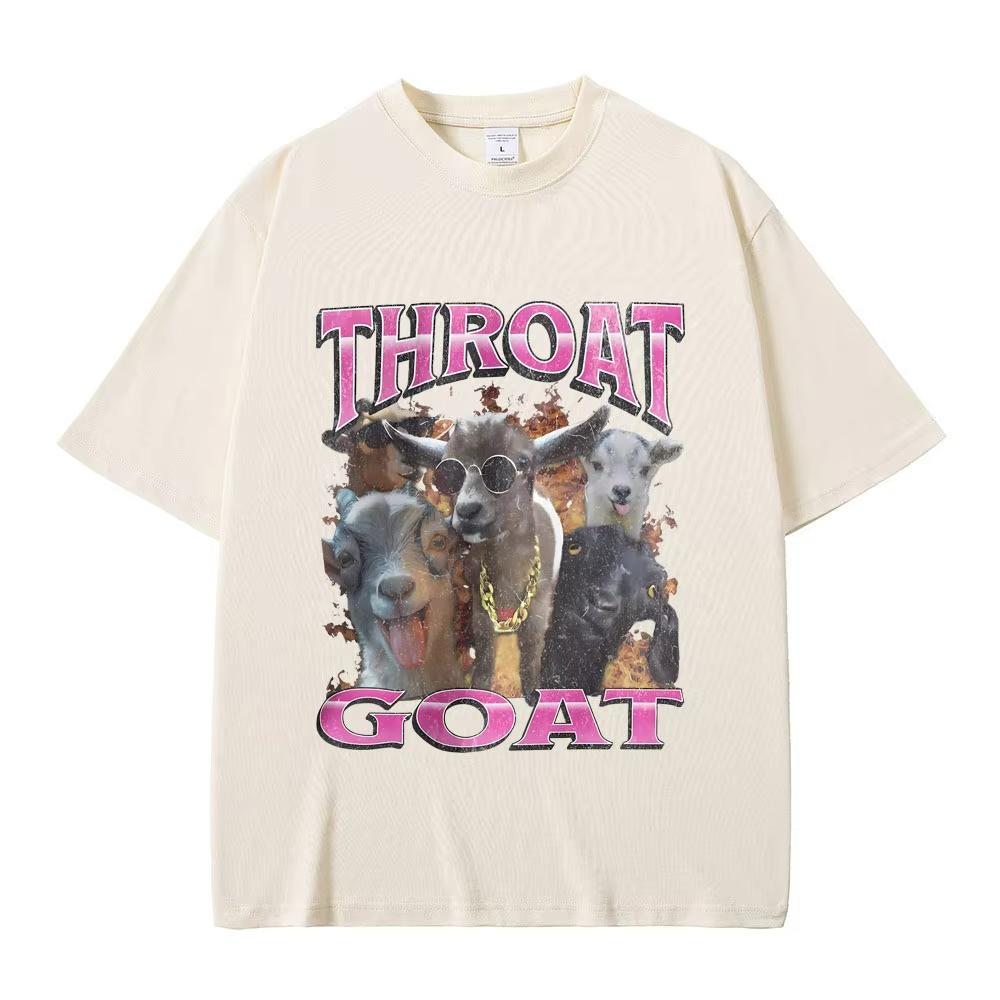 Funny Throat Goat Graphic Print Tshirt Male Fashion Oversized Streetwear Unisex Women Casual High Quality Pure Cotton Short Sleeve