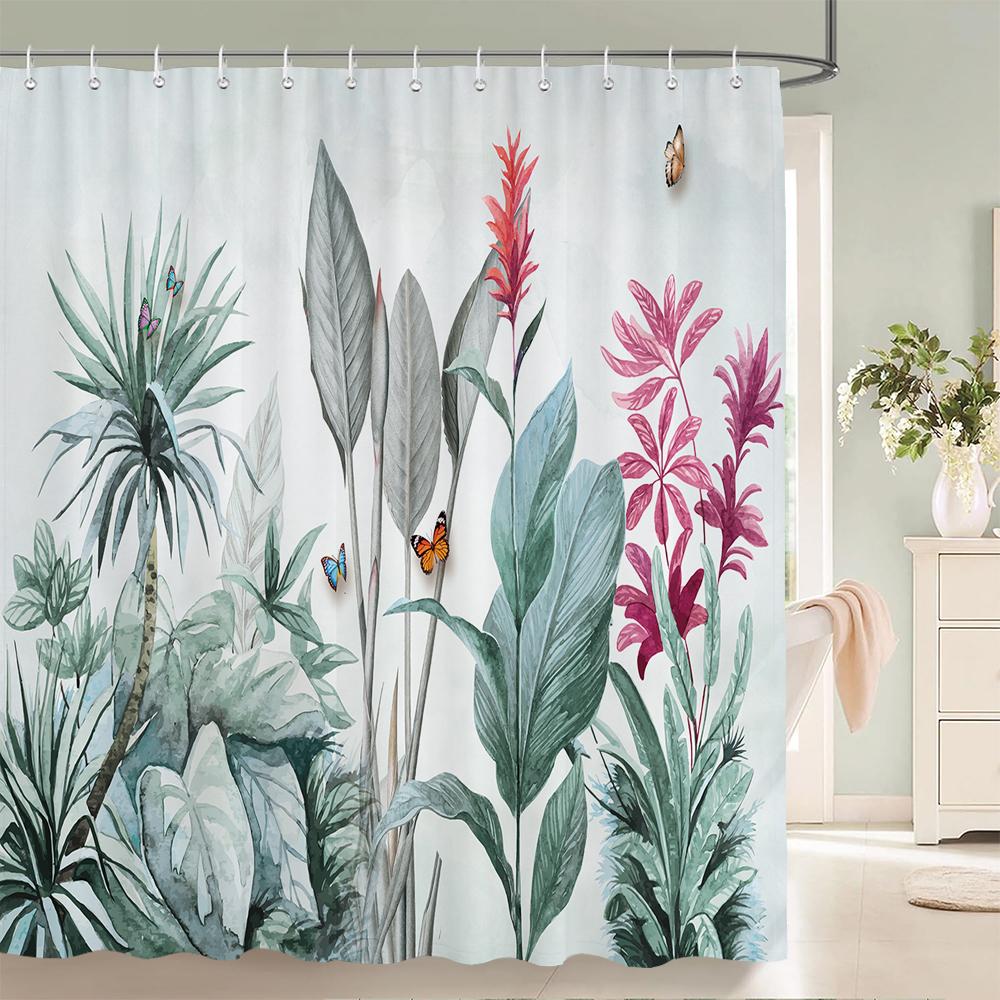3D Bathroom Curtains Tropical Green Plants Palm Leaf Shower Curtain Waterproof Fabric Bath Screen With Hooks Home Decor Curtain