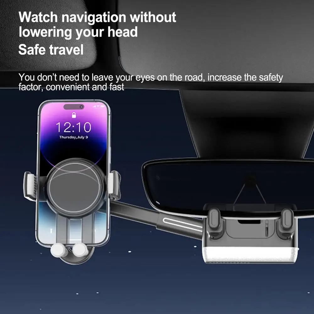 H256 Car Rearview Mirror Phone Holder 360 Degree Rotation Cellphone Navigation Bracket