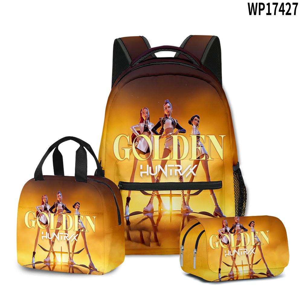 3D Movie K-Pop Demon Hunter Girl Group School Bag Backpack Lunch Bag Pencil Case Three-Piece Set