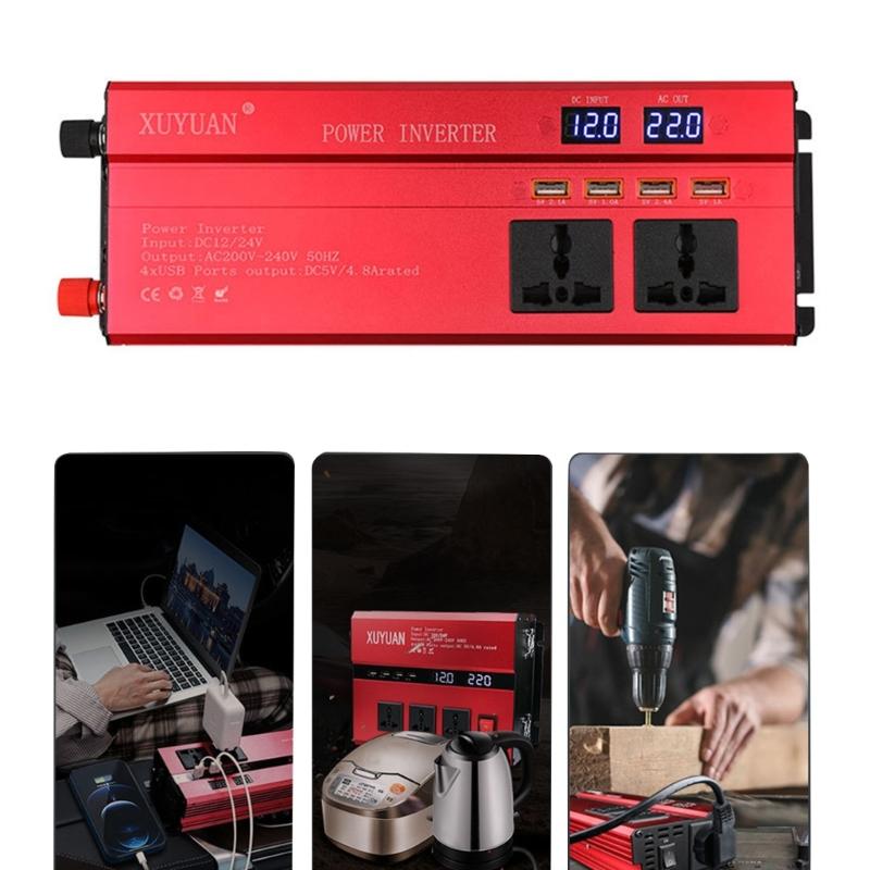 12V 24V To 220V Power Inverter 4 USB Car Voltage TransformerPower Inverter