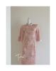 2025 New Pink Jacquard Satin Cheongsam with Large Sleeves - Young Autumn Style