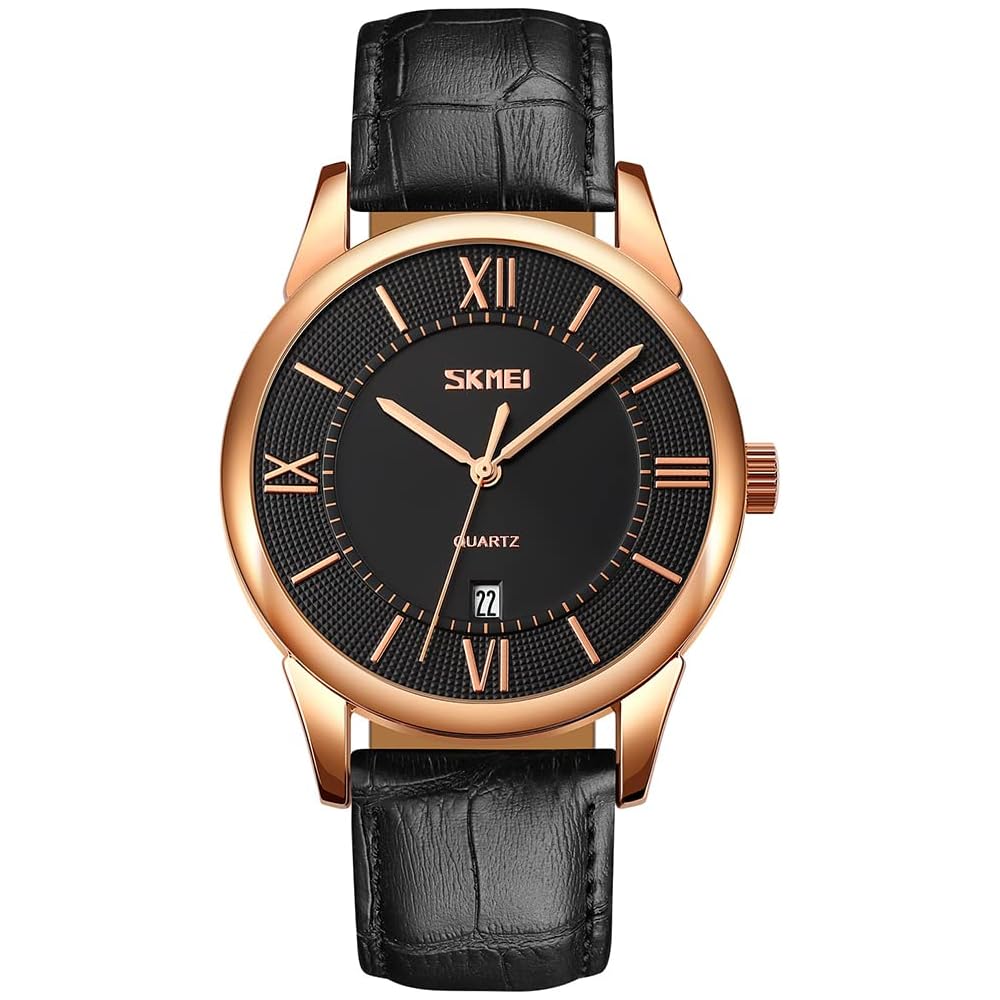 Men s Classic Analog Watch Black Leather Strap Waterproof Business Style