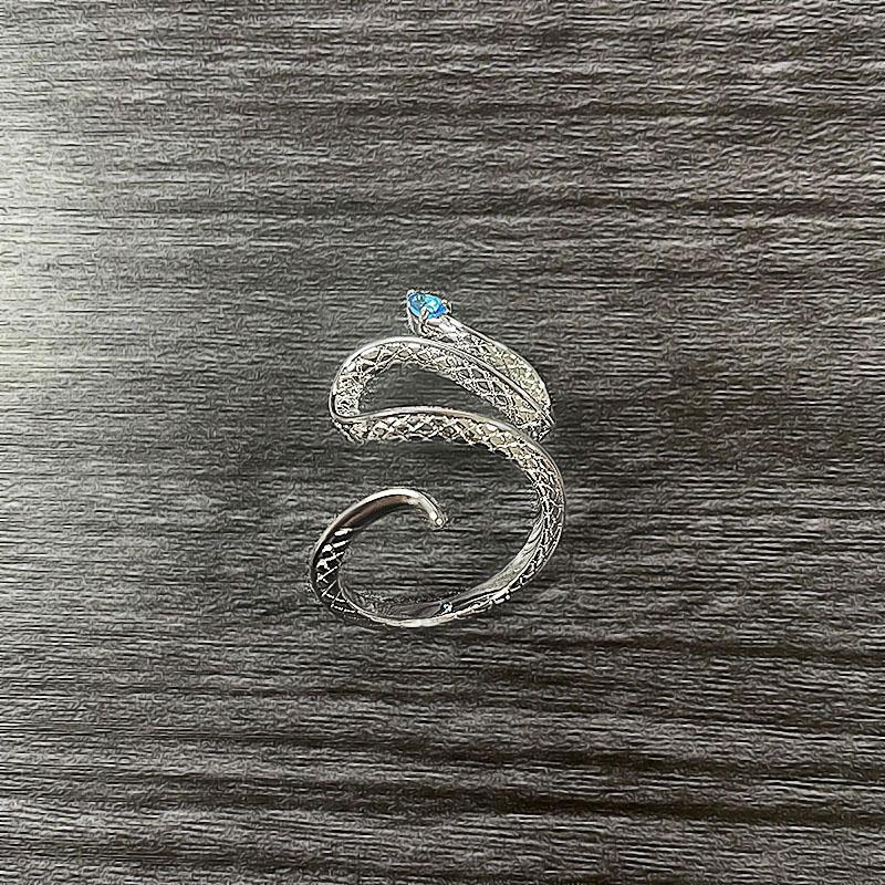 Huitan Snake Shape Opening Ring Women Party Jewelry with Bright Blue Zirconia Fashion Color Adjustable Finger Accessories