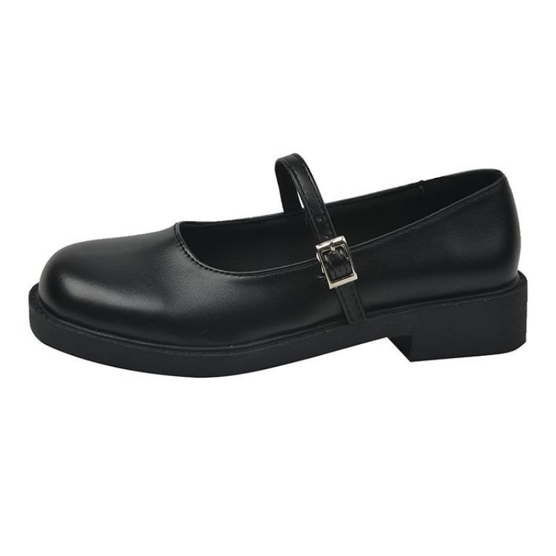 Retro small leather shoes women's new summer round head thick heel single shoes solid color skirt Mary Jane shoes
