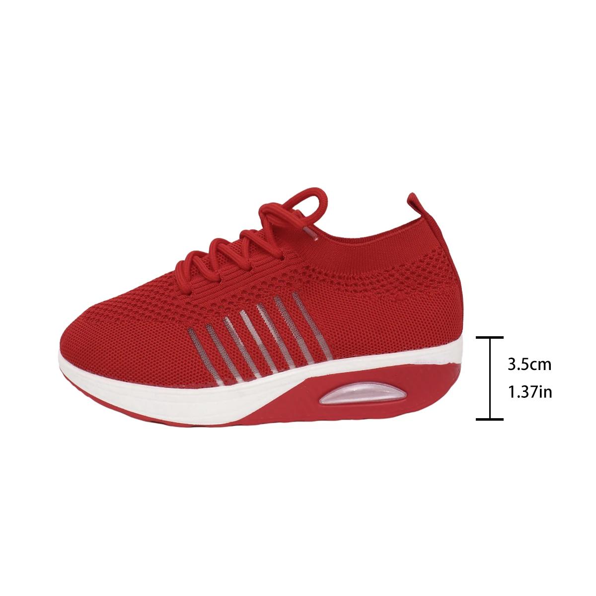 

Модная женская спортивная обувь 2025 Модная дышащая сетка Увеличивающая рост Женская носочная обувь Уличная платформа Повседневные женские кроссовки 43 красный