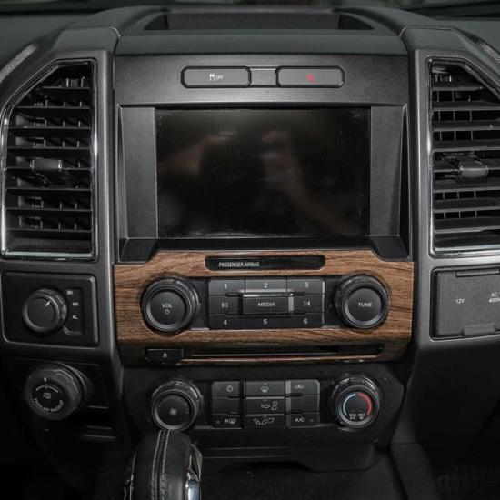 Central Control Volume Button Panel Decor Cover for Ford F-150 15-20 Wood Grain