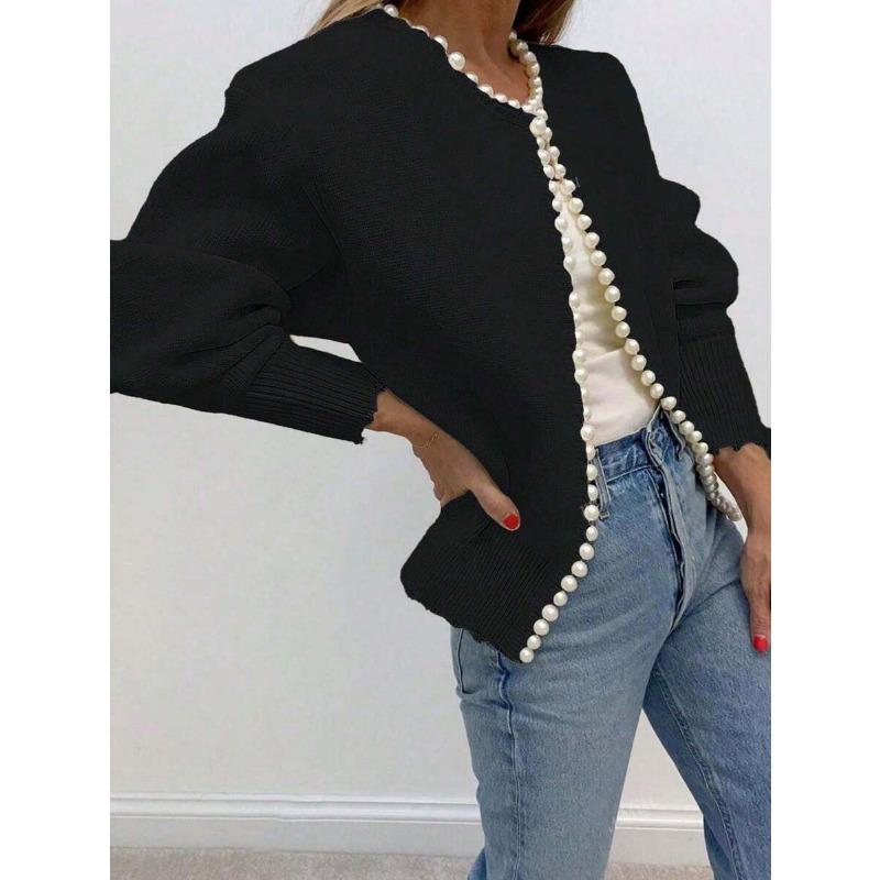 Damen Lockerer Langarm Rundhals Strick Cardigan Pullover Oberbekleidung