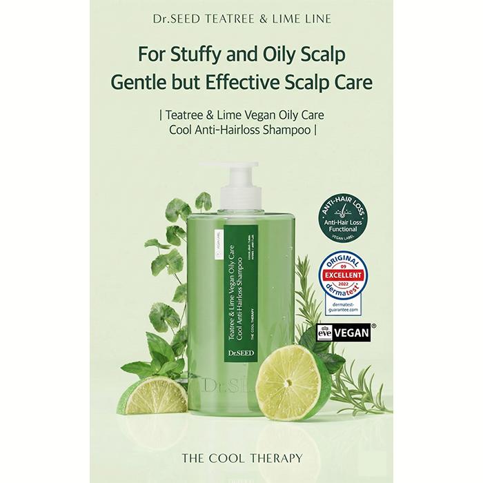 DR.SEED Teatree & Lime Vegan Oily Care Cool Anti-Hair Loss Shampoo 1000ml ,Water Scaler 500ml, Treatment Scalp Pack 250ml (13 Options)