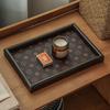 Wooden Tray Light Luxury Living Room Desktop Jewelry Storage Tray Leather Material Retro Desktop Display Plate