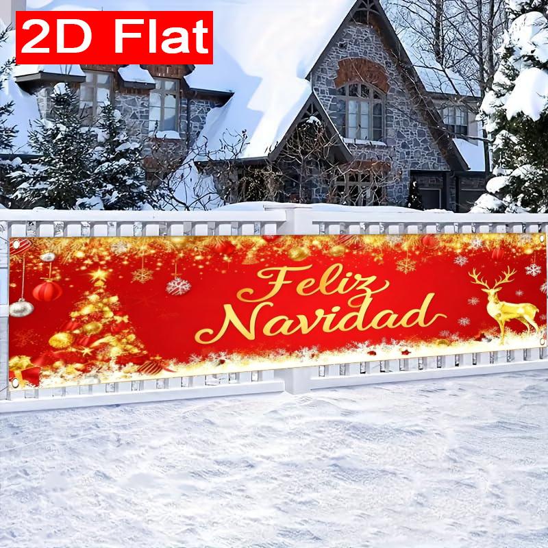 Spanish Christmas Merry Christmas Yard Banner, Outdoor Garden Fence Holiday Party Decor