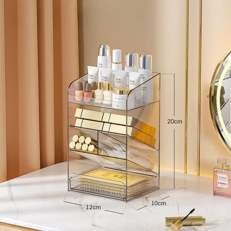 Transparent Desktop Storage Box - Cosmetic Organizer Drawer & Office Stationery Rack Pen Holder for Desk Supplies Neat Storage