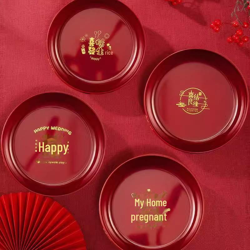 Red Festive Wedding Candy & Dried Fruit Plate for Engagement or Living Room