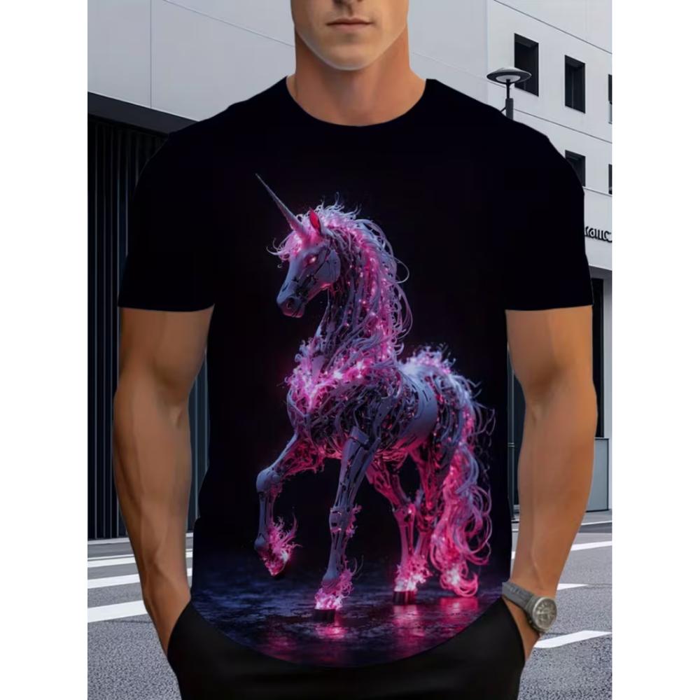 Men's fashionable 3D printed T-shirt, suitable for everyday casual wear, machine washable.