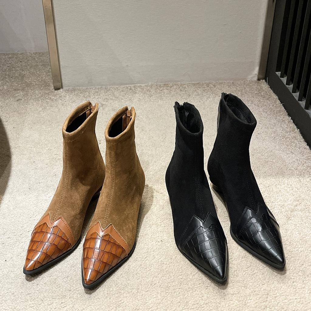 2024 Wiosna Jesień Damskie Botki Moda Szpiczasty Nosek Krótkie Botas Damskie Eleganckie Buty Na Niskim Obcasie Zimowe Damskie Czółenka