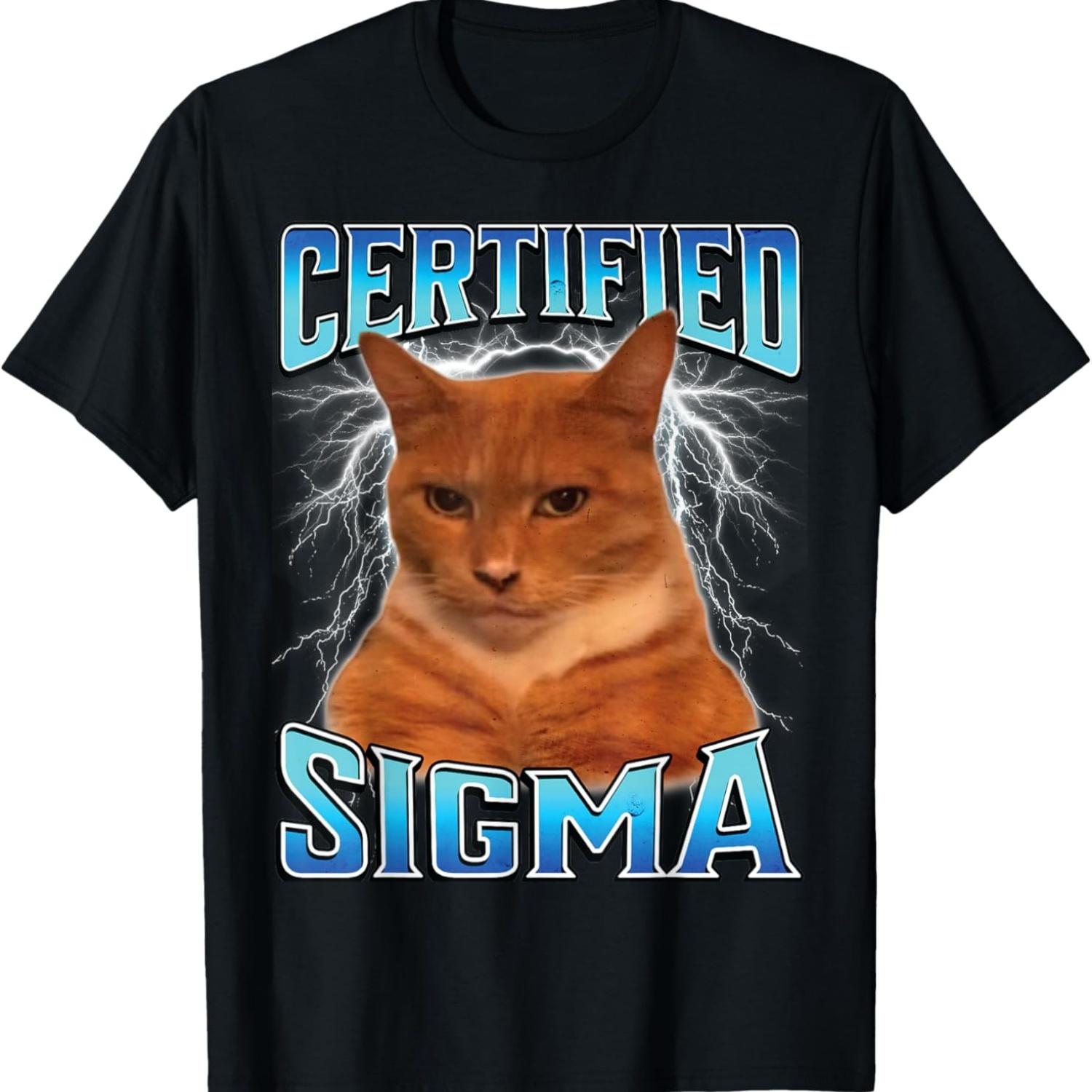 Certified Sigma Funny Staring Cat Meme Sarcastic Silly Cat T-Shirt S чёрный