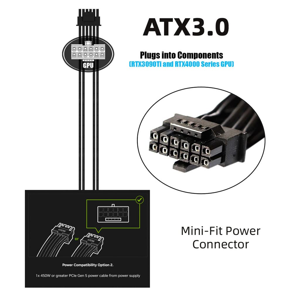 Cablecc 12VHPWR Power Modular Cable 16 Pin To 16 Pin for 3080 3090TI PSU Pin Graphics Card ATX3.0 PCI-E 5.0 12+4