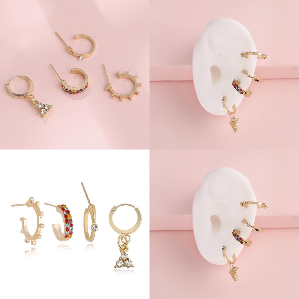 Elegant Alloy Rhinestone Hoop Earrings Set Four Piece Chic Fashion Jewelry