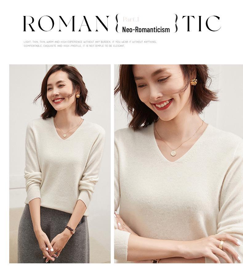 Leka Sha Women's Cashmere V-Neck Sweater, Autumn/Winter Long Sleeve, Slimming Fit, Elegant Wool Base Layer 2026