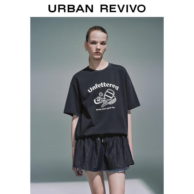 UR 2025 Summer Women s Color-Block Printed Cotton Loose T-Shirt S