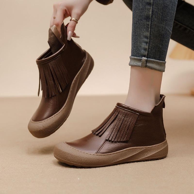 Spring Autumn Genuine Leather Shoes Women Ankle Boots Tassel Design Soft Brand Ladies Fashion Boots Plus Size 41