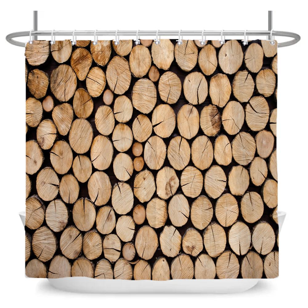 Rustic Shower Curtain, Vintage Vertical Wood Planks Distressed Rustic Hardwood Design,Fabric Bathroom Curtain Decor with Hooks