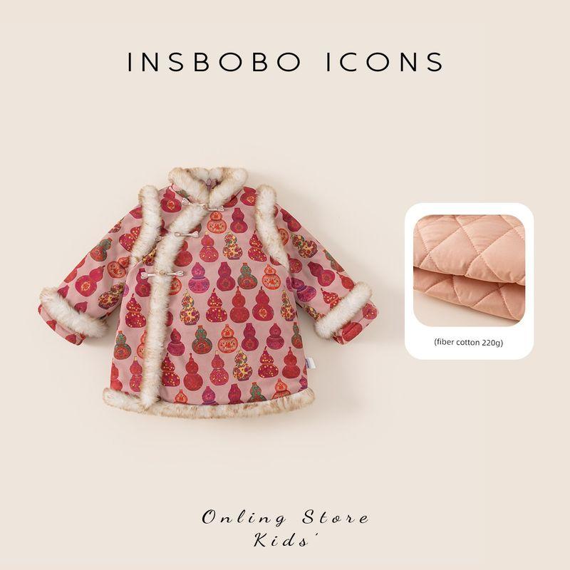 Insbobo Girls  Dress Winter New Style Chinese Red Dress One-Year-Old Baby Girl Formal Dress Children s New Year Outfit Pink Gourd 80