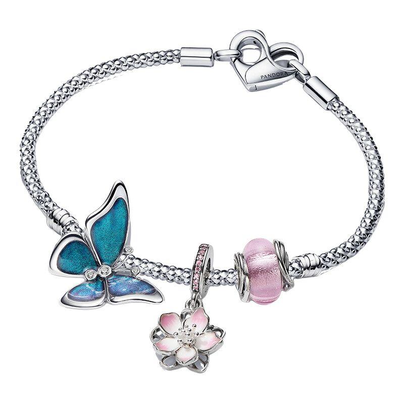 Pandora Butterfly Flower Pendant Charm 925 Silver Bracelet Women Bracelets ZT3125