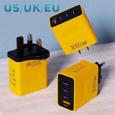 3TYPE-C + 1USB cep telefonu 38W şarj cihazı, Avrupa, Amerikan ve İngiliz çoklu arayüzlü seyahat adaptörü 3PD hızlı şarj başlığı