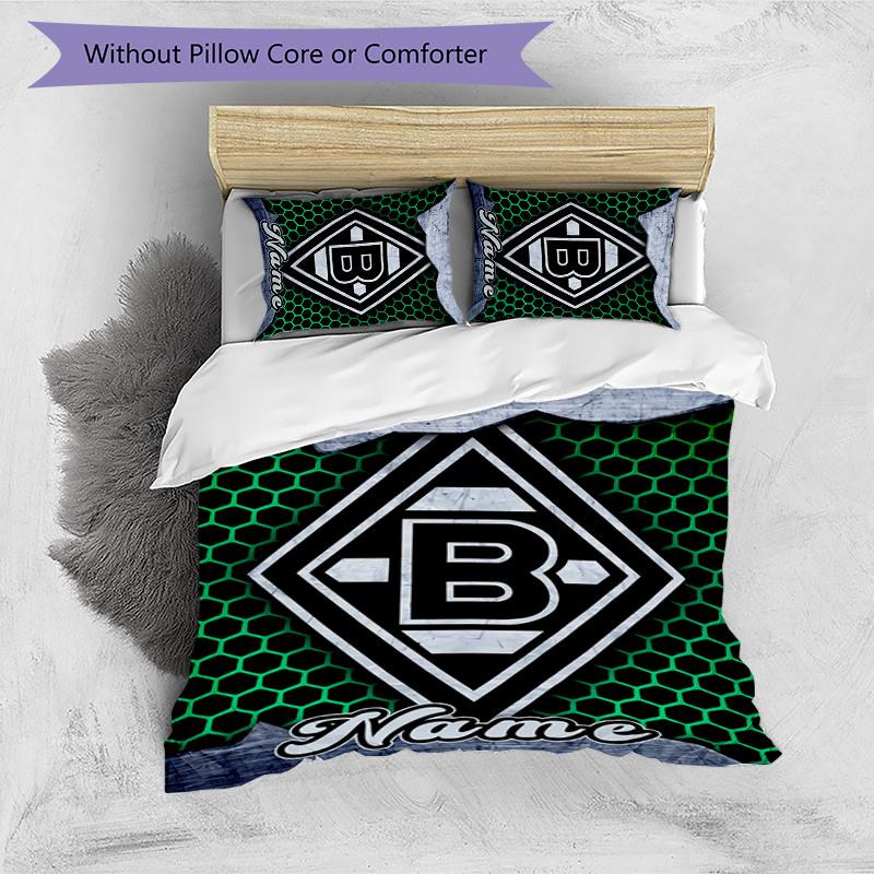 3pcs Custom Name Borussia Mönchengladbach Bedding Set Duvet Cover Closure Includes 1 Duvet Cover & 2 Pillowcases for All Seasons Bedroom Decor
