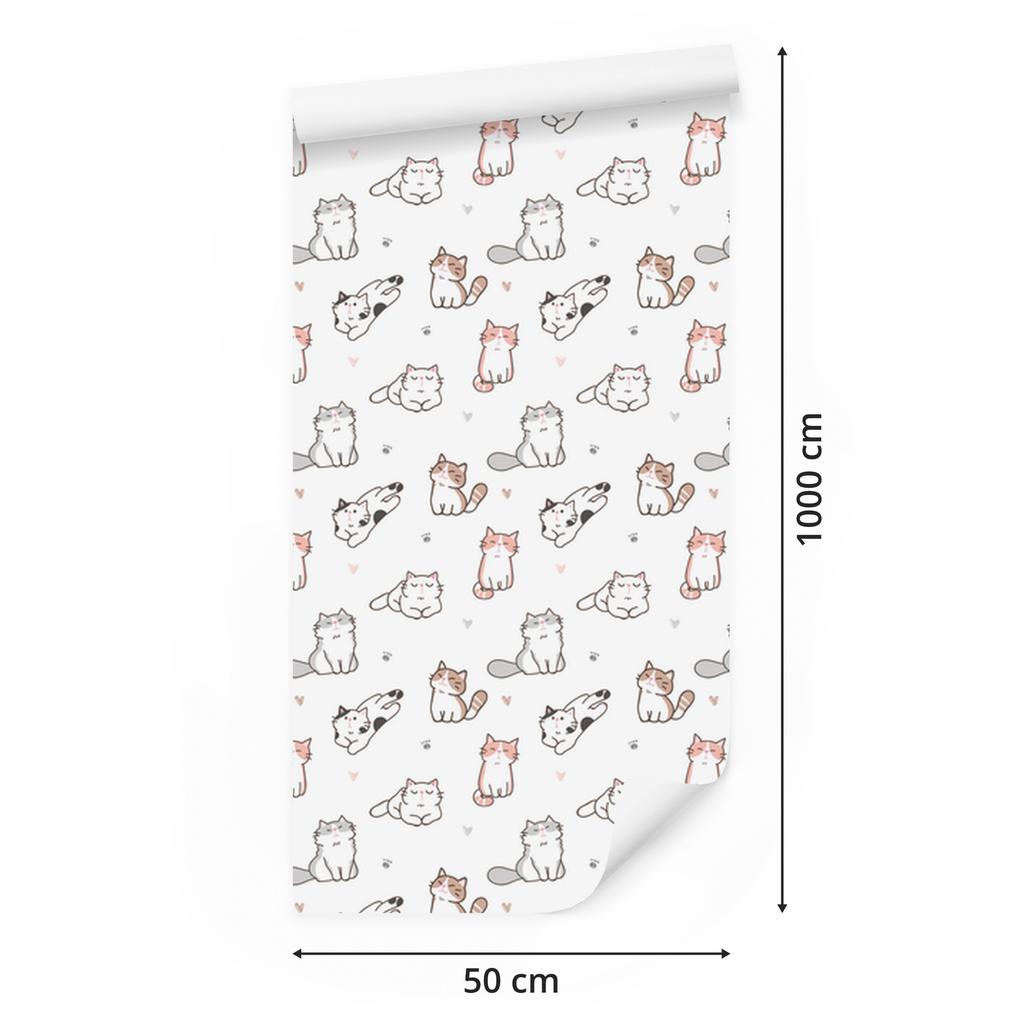 Cartoon Style Kittens Wallpaper for Living Room and Bedroom 50x1000