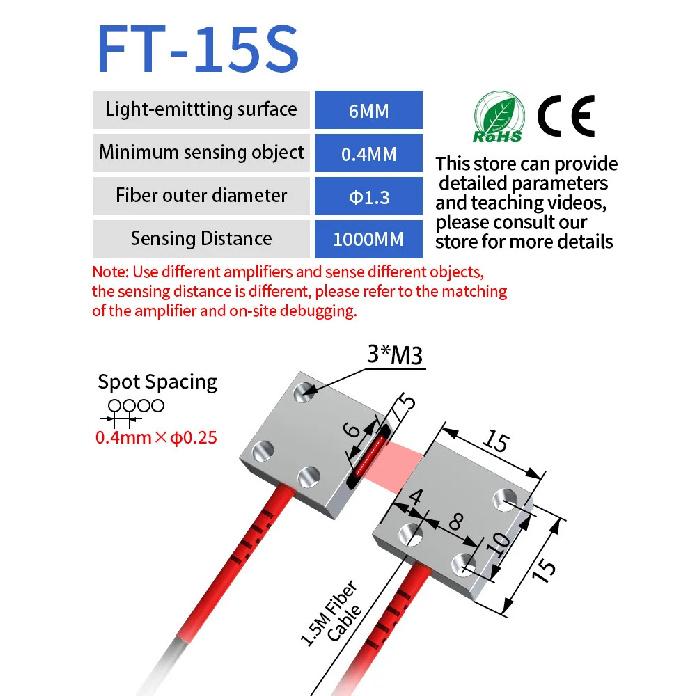 

GTRIC Banner Array Fiber Optic Sensor Through-beam Probe Amplifier 12-24V DC Matrix Optical Photoelectric Switch Sensor FT-15S