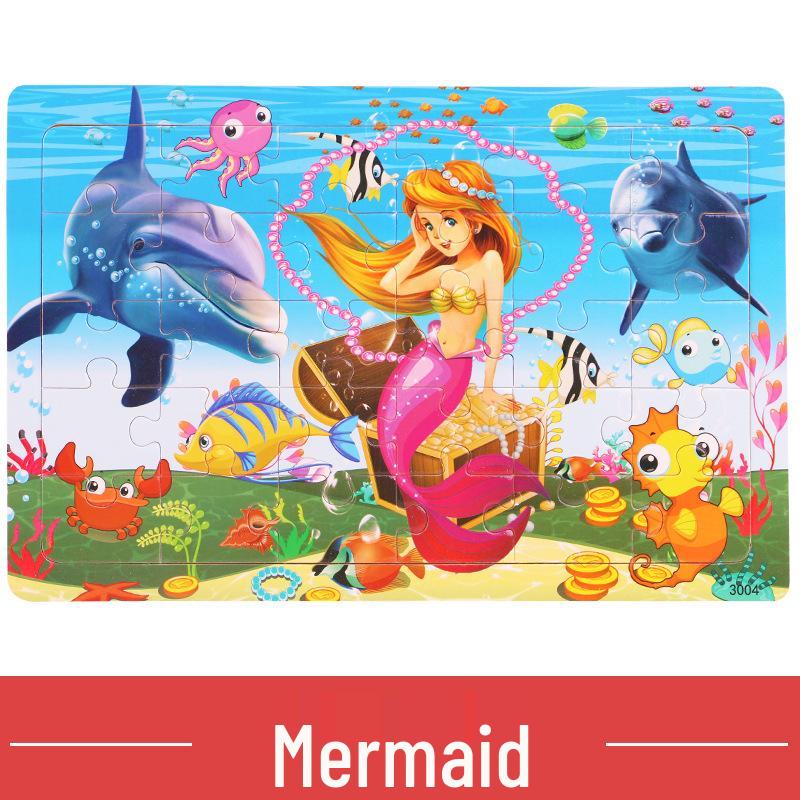 30-Piece Wooden Cartoon Base Puzzle for Early Education and Parent-Child Interaction