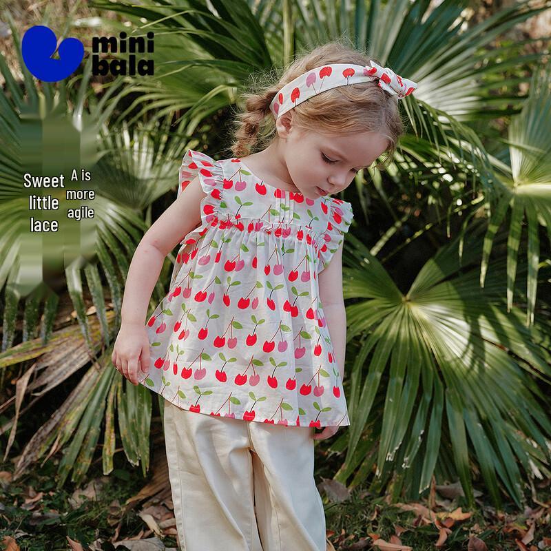 Minibala Girls' Cotton Short Sleeve Floral Blouse
