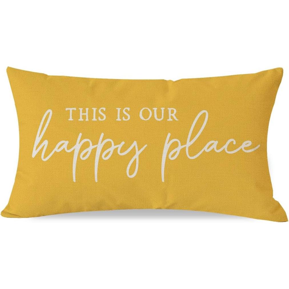PANDICORN This Is Our Happy Place Pillow Covers 12x20 Inch Modern Farmhouse Outdoor Decorations Lumbar Decorative Throw Pillows Cases Cushion Covers