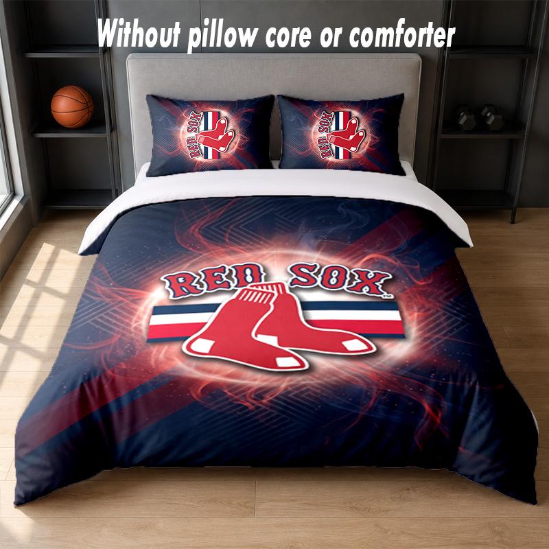 Boston Red Sox Design Bed Bedding Set 1 Duvet Cover + 2 Pillowcases Soft Breathable Household Bed Linens